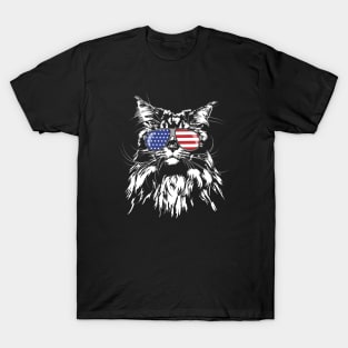 Proud Maine Coon American Flag patriotic cat T-Shirt